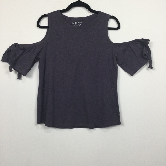 Ann Taylor LOFT Cold Shoulder Top in Dark Purple - Picture 2 of 4
